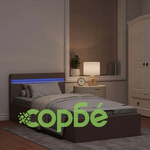 Легло с повдигащ механизъм с LED, таупе, текстил, 90x200 см ➤ топ цена ➤ sorbe.bg