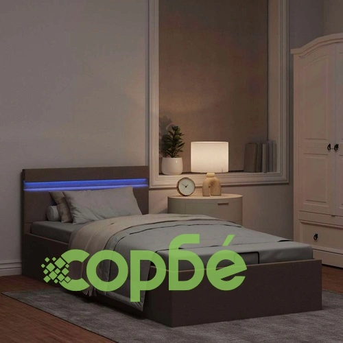 Легло с повдигащ механизъм и LED таупе текстил 100x200 см ➤ топ цена ➤ sorbe.bg
