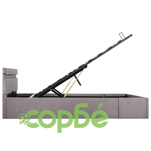 Легло с повдигащ механизъм с LED, таупе, текстил, 120x200 см  ➤ топ цена ➤ sorbe.bg