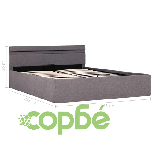 Легло с повдигащ механизъм и LED таупе текстил 140x200 см  ➤ топ цена ➤ sorbe.bg