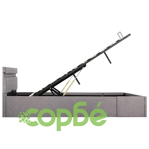 Легло с повдигащ механизъм и LED таупе текстил 140x200 см  ➤ топ цена ➤ sorbe.bg