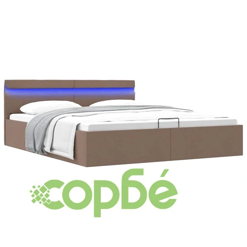 Легло с повдигащ механизъм с LED, таупе, текстил, 180x200 см ➤ топ цена ➤ sorbe.bg