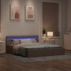 Легло с повдигащ механизъм с LED, таупе, текстил, 180x200 см