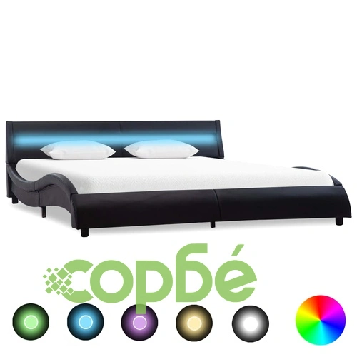 Рамка за легло с LED, черна, изкуствена кожа, 120x200 cм    ➤ топ цена ➤ sorbe.bg