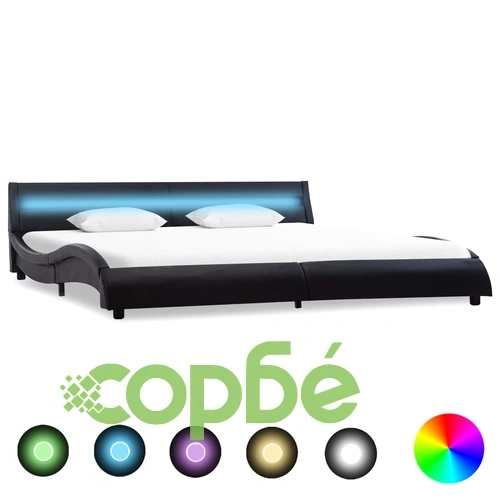 Рамка за легло с LED, черна, изкуствена кожа, 180x200 cм    ➤ топ цена ➤ sorbe.bg