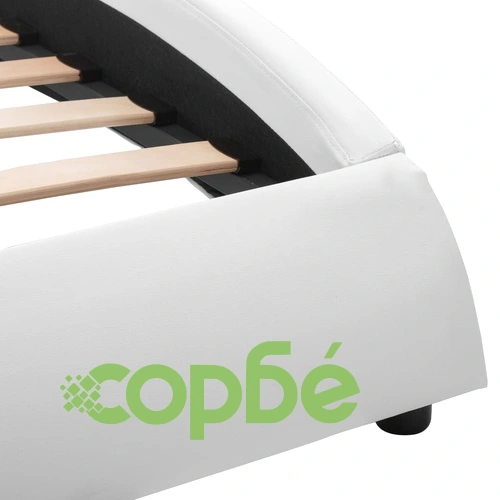 Рамка за легло с LED, бяла, изкуствена кожа, 90x200 cм    ➤ топ цена ➤ sorbe.bg
