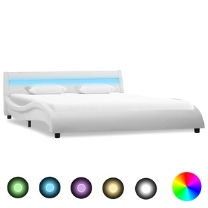 Рамка за легло с LED, бяла, изкуствена кожа, 140x200 cм   