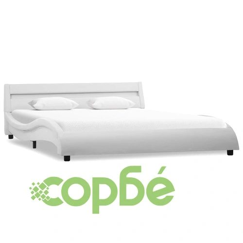 Рамка за легло с LED, бяла, изкуствена кожа, 140x200 cм    ➤ топ цена ➤ sorbe.bg