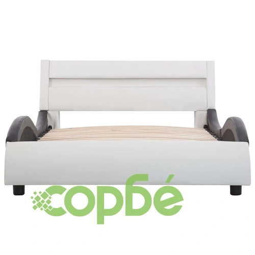 Рамка за легло с LED, бяло и черно, изкуствена кожа, 90x200 cм    ➤ топ цена ➤ sorbe.bg