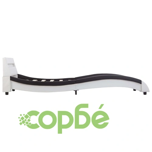 Рамка за легло с LED, бяло и черно, изкуствена кожа, 90x200 cм    ➤ топ цена ➤ sorbe.bg