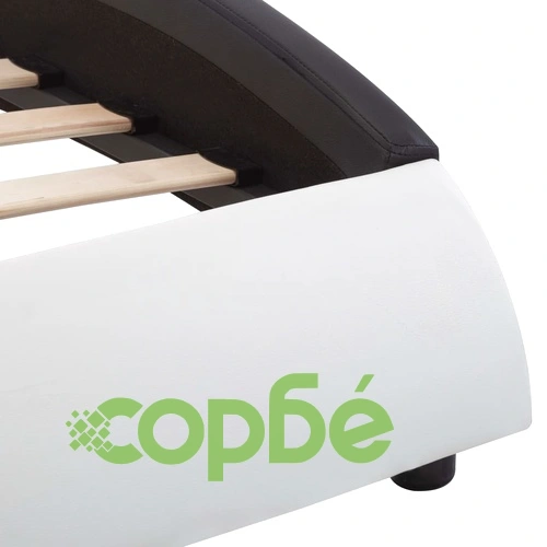 Рамка за легло с LED, бяло и черно, изкуствена кожа, 90x200 cм    ➤ топ цена ➤ sorbe.bg