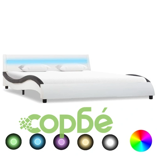Рамка за легло с LED, бяло и черно, изкуствена кожа, 140x200 cм  ➤ топ цена ➤ sorbe.bg