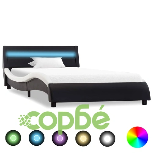 Рамка за легло с LED, черно и бяло, изкуствена кожа, 120x200 cм  ➤ топ цена ➤ sorbe.bg