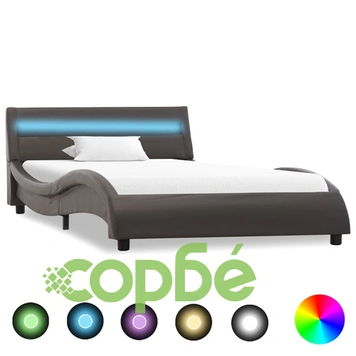 Рамка за легло с LED, сива, изкуствена кожа, 100x200 cм    ➤ топ цена ➤ sorbe.bg