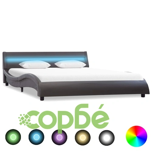 Рамка за легло с LED, сива, изкуствена кожа, 120x200 cм  ➤ топ цена ➤ sorbe.bg
