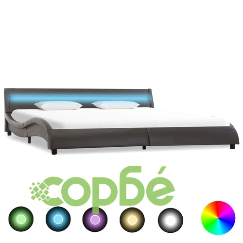 Рамка за легло с LED, сива, изкуствена кожа, 180x200 cм    ➤ топ цена ➤ sorbe.bg