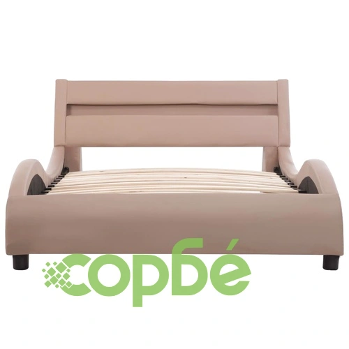 Рамка за легло с LED, капучино, изкуствена кожа, 90x200 cм    ➤ топ цена ➤ sorbe.bg