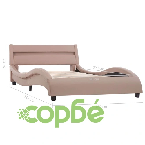 Рамка за легло с LED, капучино, изкуствена кожа, 90x200 cм    ➤ топ цена ➤ sorbe.bg