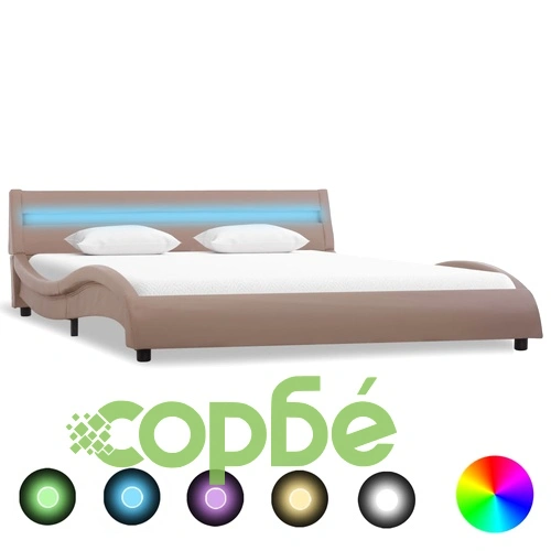 Рамка за легло с LED, капучино, изкуствена кожа, 140x200 cм  ➤ топ цена ➤ sorbe.bg