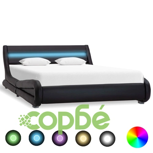 Рамка за легло с LED, черна, изкуствена кожа, 120x200 cм  ➤ топ цена ➤ sorbe.bg