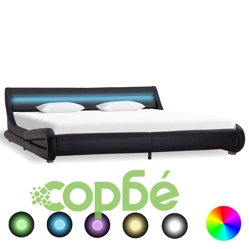 Рамка за легло с LED, черна, изкуствена кожа, 180x200 cм  ➤ топ цена ➤ sorbe.bg