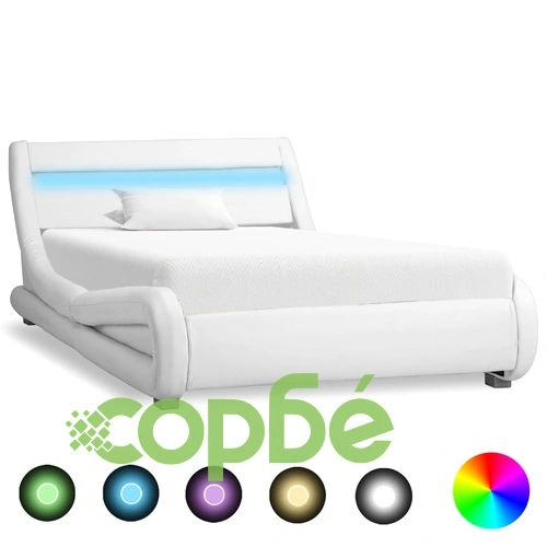 Рамка за легло с LED, бяла, изкуствена кожа, 90x200 cм  ➤ топ цена ➤ sorbe.bg