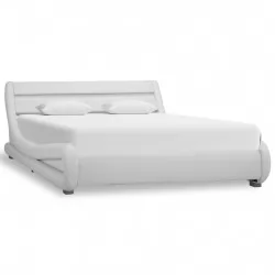 Рамка за легло с LED, бяла, изкуствена кожа, 140x200 cм 