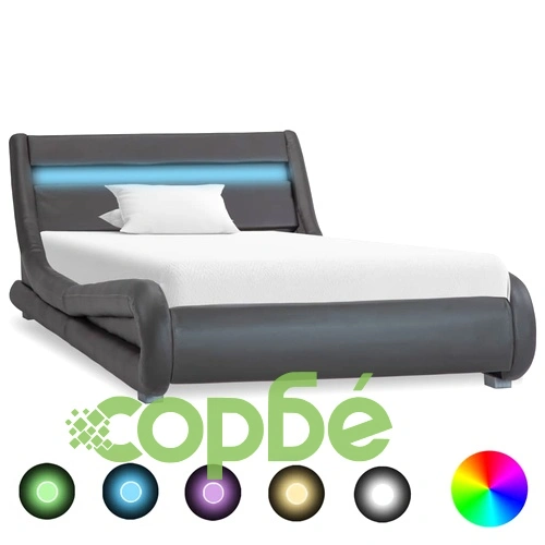 Рамка за легло с LED, сива, изкуствена кожа, 90x200 cм  ➤ топ цена ➤ sorbe.bg
