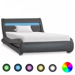Рамка за легло с LED, сива, изкуствена кожа, 100x200 cм 