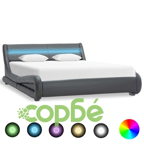 Рамка за легло с LED, сива, изкуствена кожа, 120x200 cм  ➤ топ цена ➤ sorbe.bg
