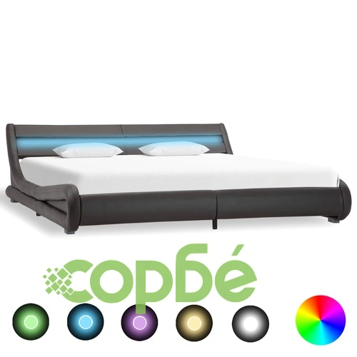 Рамка за легло с LED, сива, изкуствена кожа, 180x200 cм  ➤ топ цена ➤ sorbe.bg