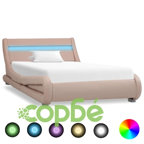 Рамка за легло с LED, капучино, изкуствена кожа, 100x200 cм  ➤ топ цена ➤ sorbe.bg