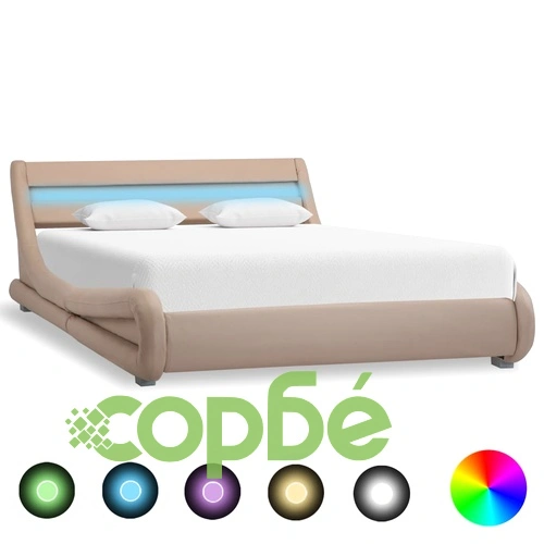 Рамка за легло с LED, капучино, изкуствена кожа, 140x200 cм  ➤ топ цена ➤ sorbe.bg