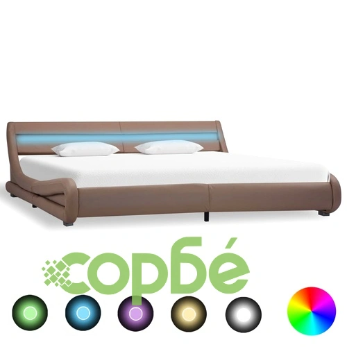 Рамка за легло с LED, капучино, изкуствена кожа, 180x200 cм  ➤ топ цена ➤ sorbe.bg