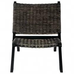 Релаксиращ стол, черен, естествен кубу ратан и махагон масив