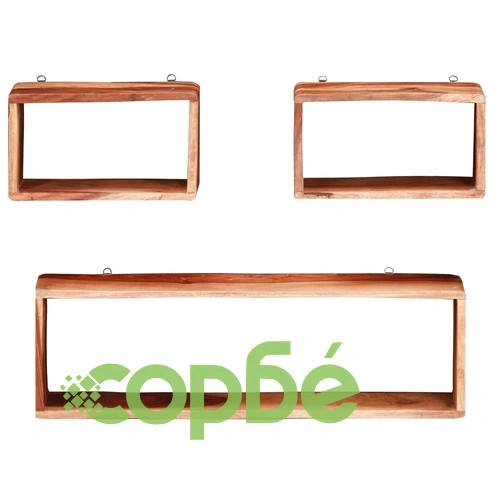 Кубични рафтове за стена, 3 части, шишамово дърво масив ➤ топ цена ➤ sorbe.bg