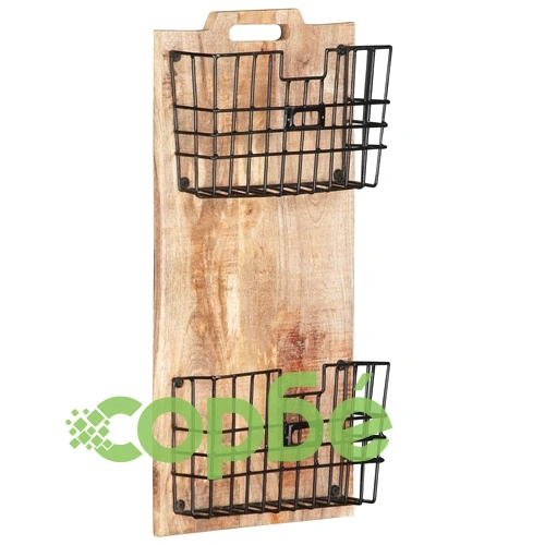 Стенна стойка за списания, 33x10x67 см, грубо мангово дърво масив ➤ топ цена ➤ sorbe.bg