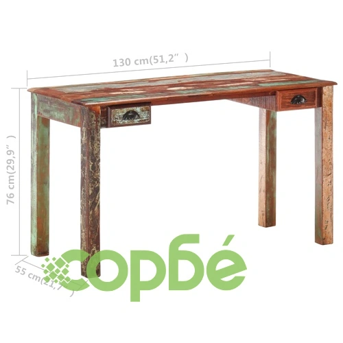 Бюро, 130x55x76 см, регенерирано дърво масив ➤ топ цена ➤ sorbe.bg