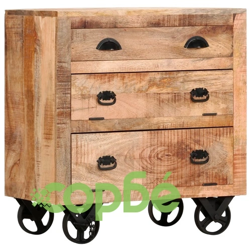 Страничен шкаф на колелца, 70x40x75 см, манго масив ➤ топ цена ➤ sorbe.bg