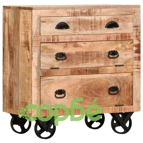 Страничен шкаф на колелца, 70x40x75 см, манго масив ➤ топ цена ➤ sorbe.bg