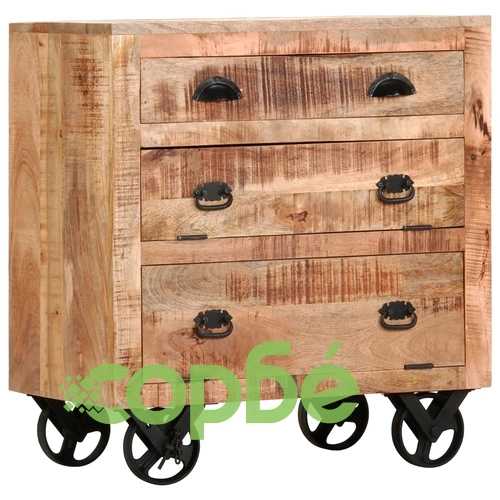 Страничен шкаф на колелца, 70x40x75 см, манго масив ➤ топ цена ➤ sorbe.bg