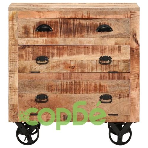 Страничен шкаф на колелца, 70x40x75 см, манго масив ➤ топ цена ➤ sorbe.bg