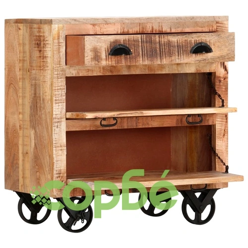 Страничен шкаф на колелца, 70x40x75 см, манго масив ➤ топ цена ➤ sorbe.bg