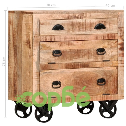 Страничен шкаф на колелца, 70x40x75 см, манго масив ➤ топ цена ➤ sorbe.bg