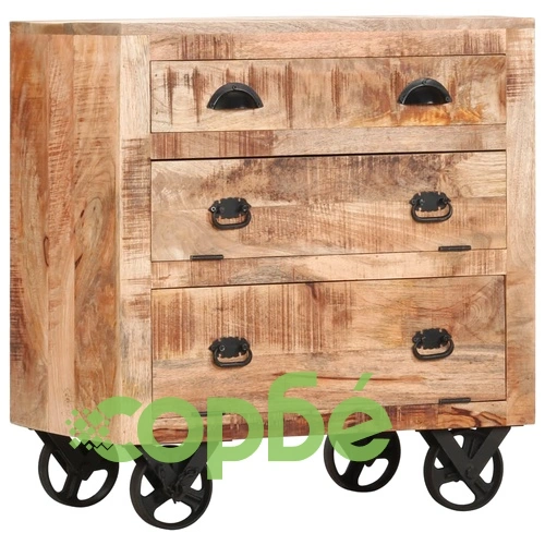 Страничен шкаф на колелца, 70x40x75 см, манго масив ➤ топ цена ➤ sorbe.bg