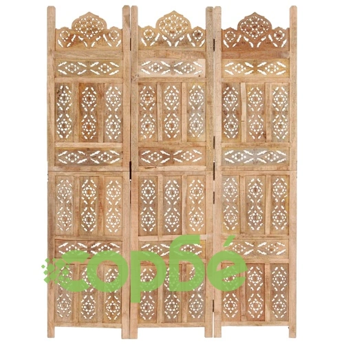 Ръчно резбован параван, 3 панела, 120x165 cм, манго масив ➤ топ цена ➤ sorbe.bg