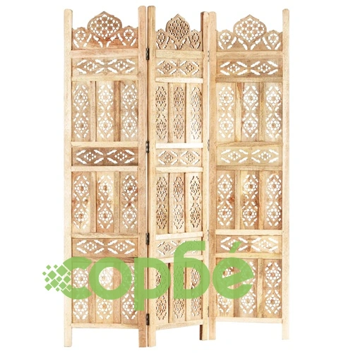 Ръчно резбован параван, 3 панела, 120x165 cм, манго масив ➤ топ цена ➤ sorbe.bg