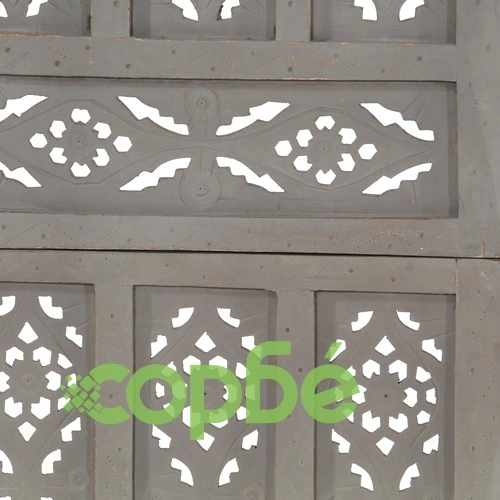 Ръчно резбован параван, 5 панела, сив, 200x165 cм, манго масив ➤ топ цена ➤ sorbe.bg