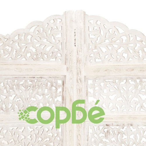 Ръчно резбован параван, 4 панела, бял, 160x165 cм, манго масив ➤ топ цена ➤ sorbe.bg