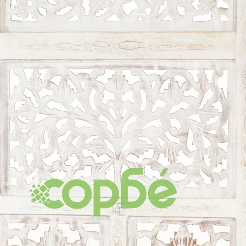 Ръчно резбован параван, 4 панела, бял, 160x165 cм, манго масив ➤ топ цена ➤ sorbe.bg